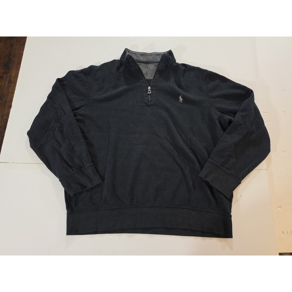 Polo Ralph Lauren Luxury Jersey 1/4 Zip Pullover Mens L Black Mock Neck‎ Pony